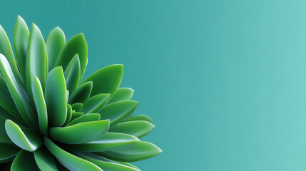 Obraz premium A vibrant green succulent plant showcases its elegant rosette shape against a serene, minimalist turquoise background, creating a peaceful and natural aesthetic.