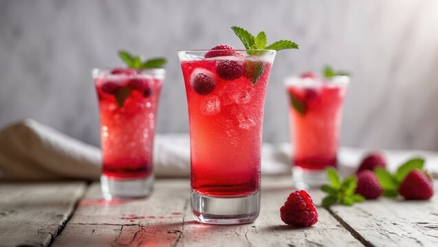 Iced summer berry punch, cool fruit drink, or sherbet cocktail
