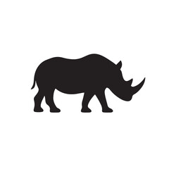 Rhino Silhouette, Simple Wild Animal Vector on White Background