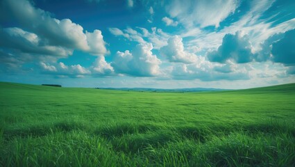 Sunny countryside scene featuring lush grass and clear sky
