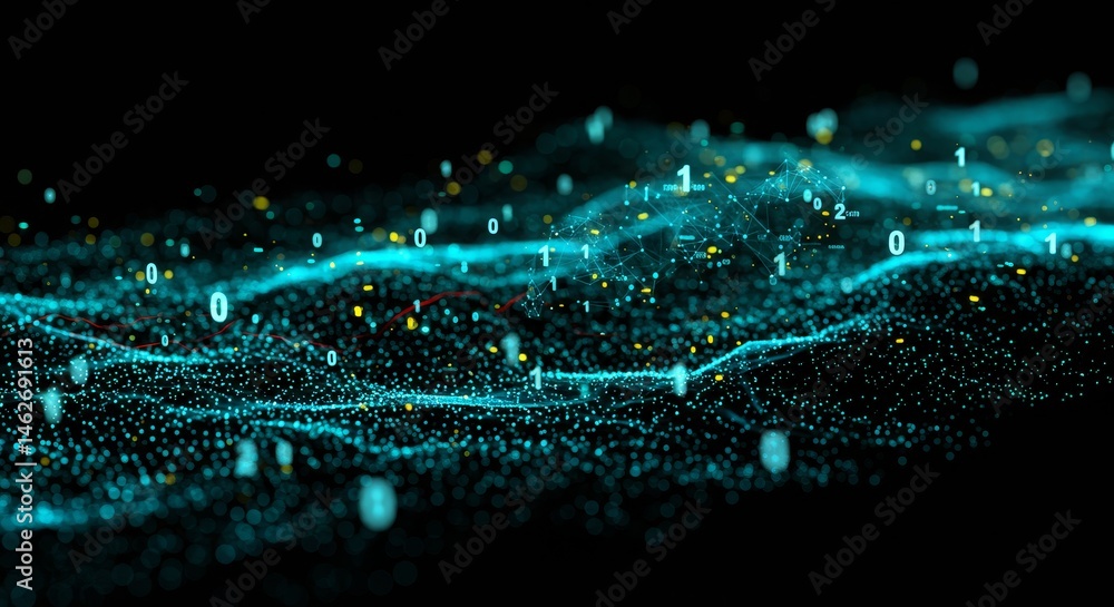 Poster global network data stream - world, interconnected nodes, data flow, global communication, technolog