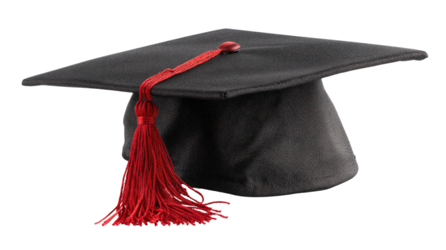 Classic Graduation Cap With Bold Red Tassel  isolated on a transparent backgroun