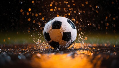 Naklejka premium Soccer ball in splashing water