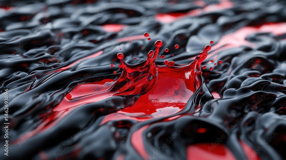 Poster captivating splash of red liquid creating a beautiful pattern as it impacts the surface with floatin