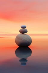 Stone balance at sunset on water