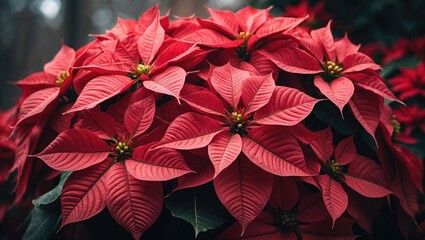 Festive red poinsettia flower close-up, symbol of holiday celebration