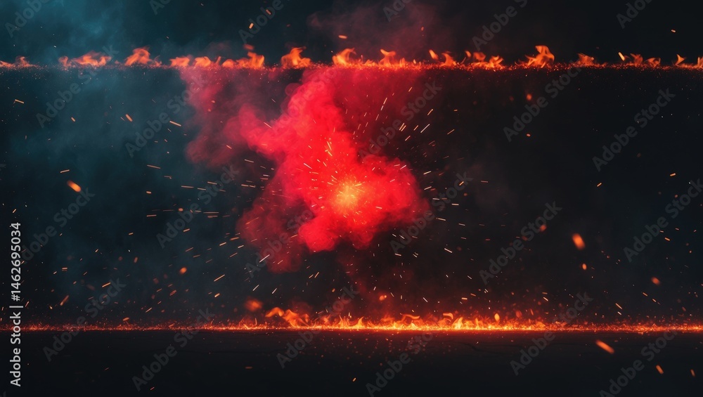 Poster sparks and flame overlay on dark textured background