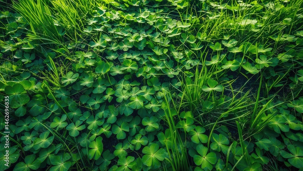 Poster abstract texture of spread-out clover leaves creating a natural backdrop