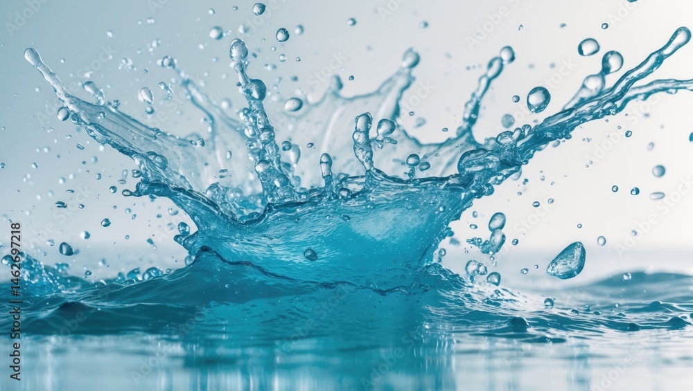 Poster Isolated blue water splash creating a lively pattern on a white background