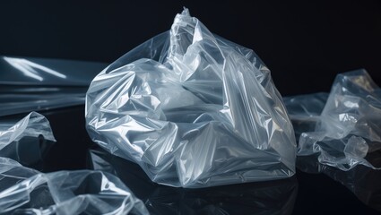 Background with plastic bag and transparent plastic wrap