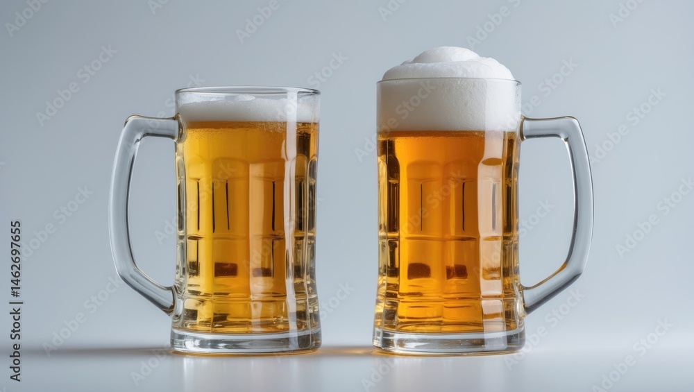 Aufkleber background featuring a glass of beer, both empty and filled with foam
