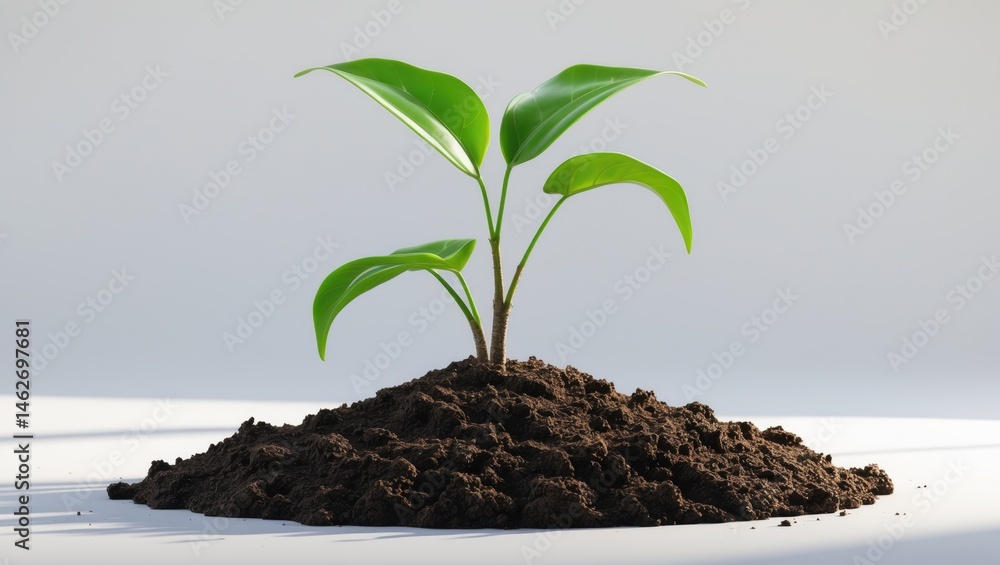 Poster Seedling sprouting in soil with a white backdrop