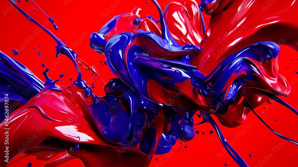 Leinwandbilder splash of red and blue paint on a red background. the colors are vibrant and the splatter looks like