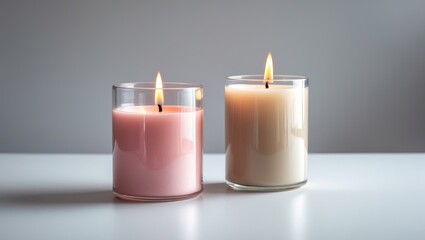 Vivid wax candles in glass holders isolated on a white surface