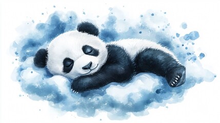 Peaceful Watercolor Illustration of a Cute Panda Sleeping