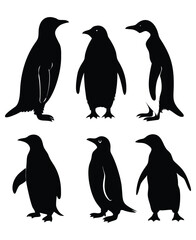 Naklejka premium Penguin Silhouettes Vector Set in Minimalist Black and White Style