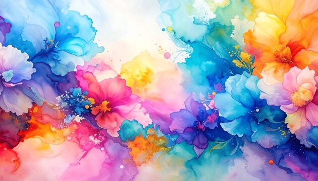 Abstract border frame of flowers painting with spring flowers irus background graphic resource