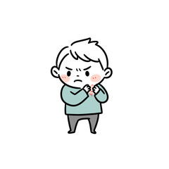 Obraz premium Child scratching an itchy bug bite, looking frustrated, on a white background