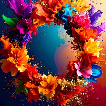 Abstract border frame of flowers painting with spring flowers irus background graphic resource