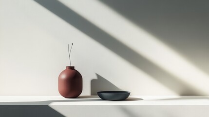 Sunlit corner with vase and bowl