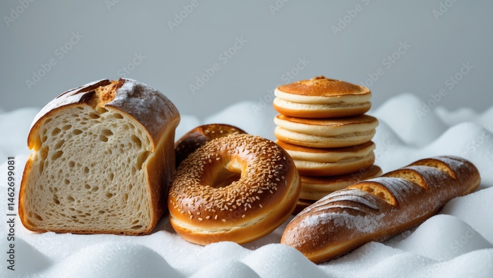 Poster collection of different bread types on a white background