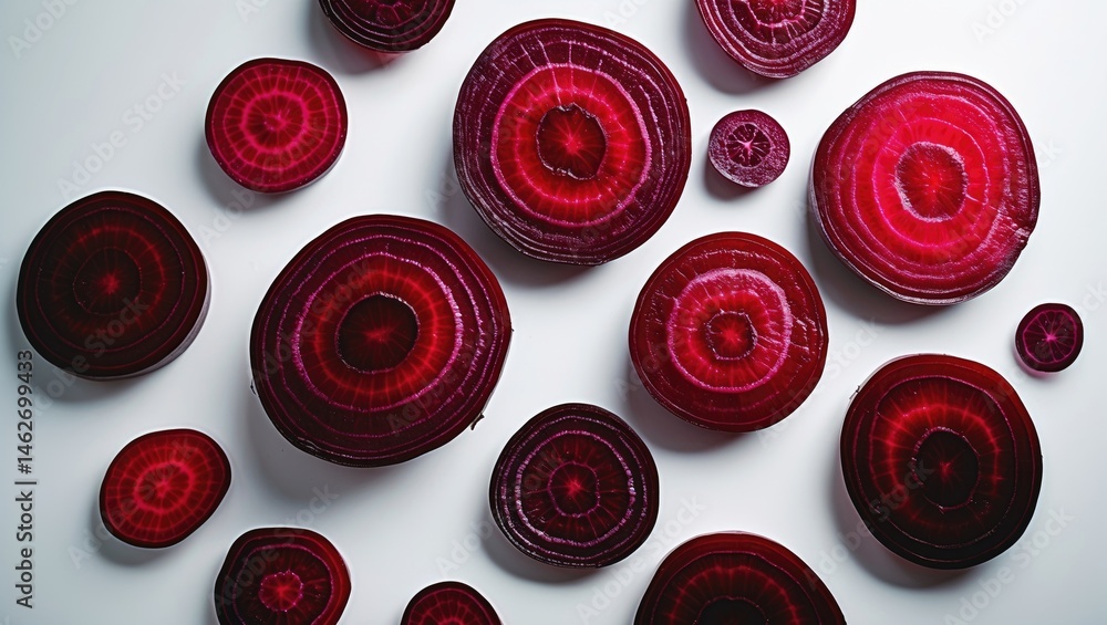 Aufkleber slice of fresh beetroot with clipping path against white background, top view, full depth of field