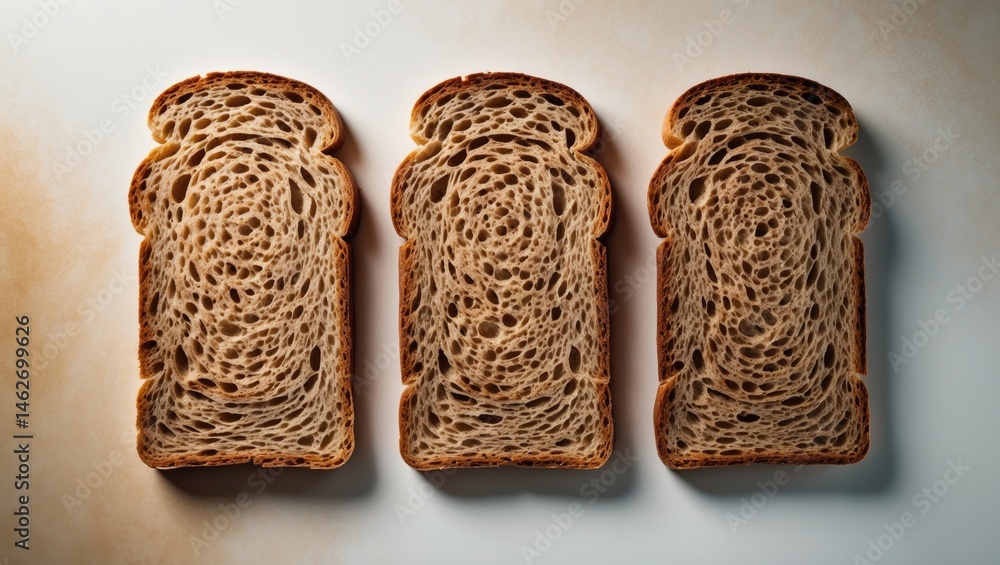 Poster Flat lay presentation of three bread slices
