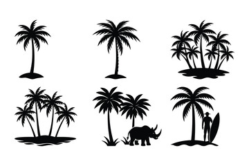 Fototapeta premium Tropical Palm Tree Silhouettes Island Paradise Illustrations