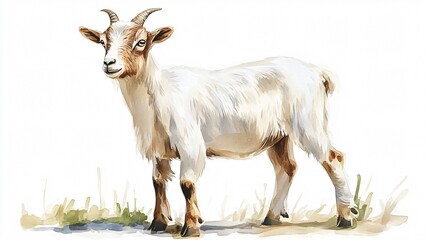 Obraz premium Adorable Watercolor Illustration of Cute Goat on White Background