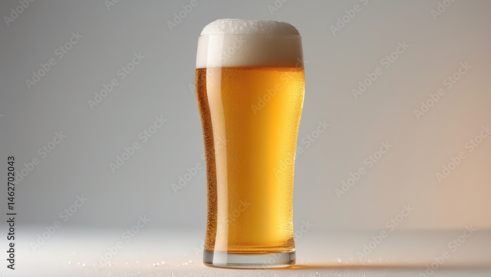 Aufkleber close-up of a frosty lager mug with golden ale and foam
