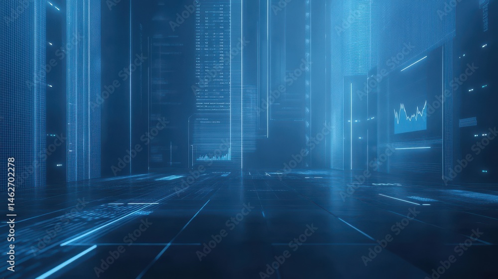 Poster a blue technology background with a financial chart and a graph