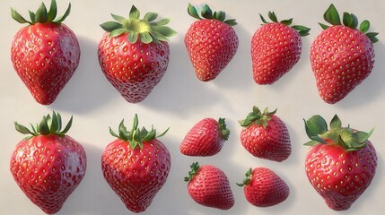 Fresh strawberries png cut out element set