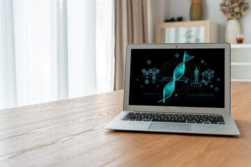 Medical science technology and futuristic healthcare virtual computer software analyze human health...