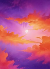 Fototapeta premium Vibrant orange and purple watercolor blend, abstract sky, imagination, colors, nature