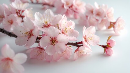 White backdrop featuring stunning pink cherry blossoms from a tree