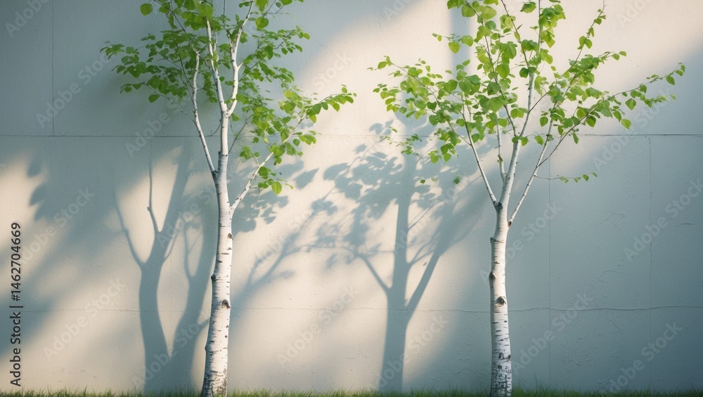 Aufkleber Shadow of leaves and tree branches creating a white abstract textured background on a concrete wall