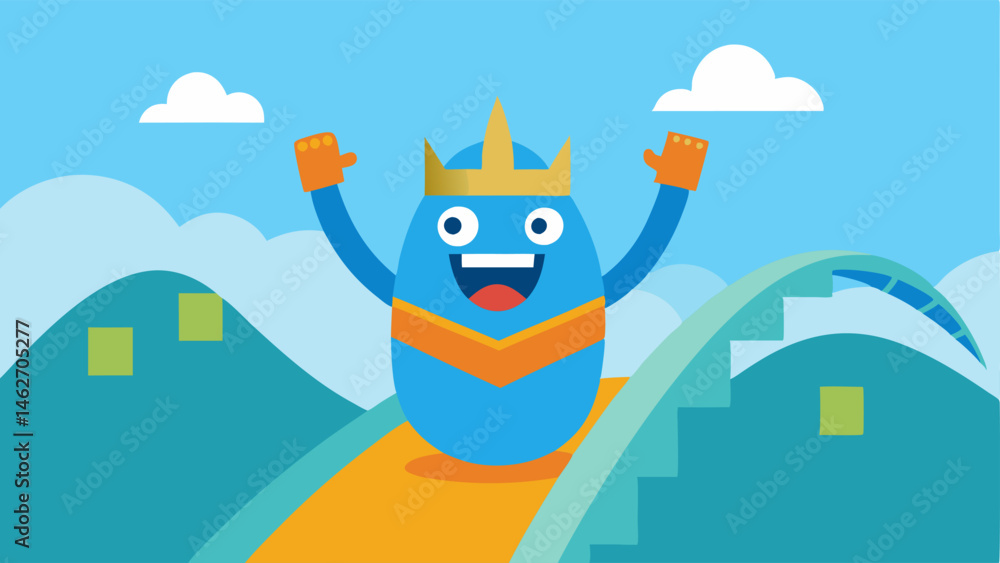 Poster joyous expression a cartoonstyle knight in shiny armor with a broad smile and exaggerated wide eyes 