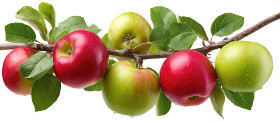 Apple Branch With Mix Of Red Ripe And Green  isolated on a transparent backgroun