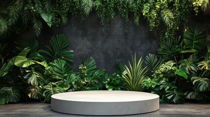 podium product platform 3D display stage stand neutral color green plants background