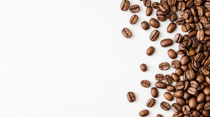 Obraz premium Roasted coffee beans on white background minimalist food photography