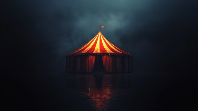 Scary vintage circus tent in the dark horror and mystery concept. Dark Carnival. Illustration