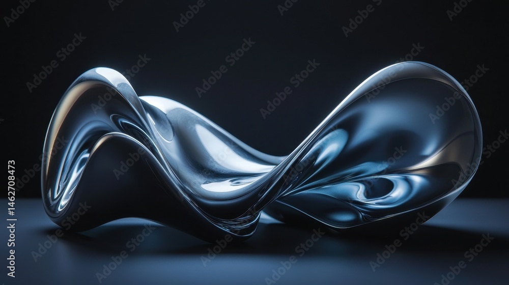 Poster a striking abstract sculpture crafted with a smooth and reflective surface showcases fluid curves an