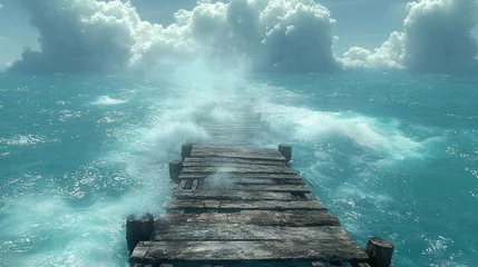  Wooden pier meets powerful waves © Alleuy