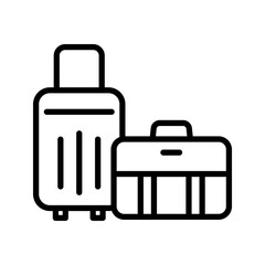 Set of suitcases with tags icons vector illustrations isolated on white background. Luggage baggage outline icons and black silhouettes. Travel concept icon sheet