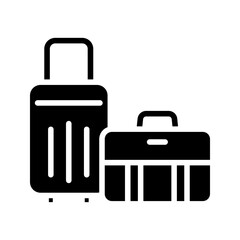Set of suitcases with tags icons vector illustrations isolated on white background. Luggage baggage outline icons and black silhouettes. Travel concept icon sheet