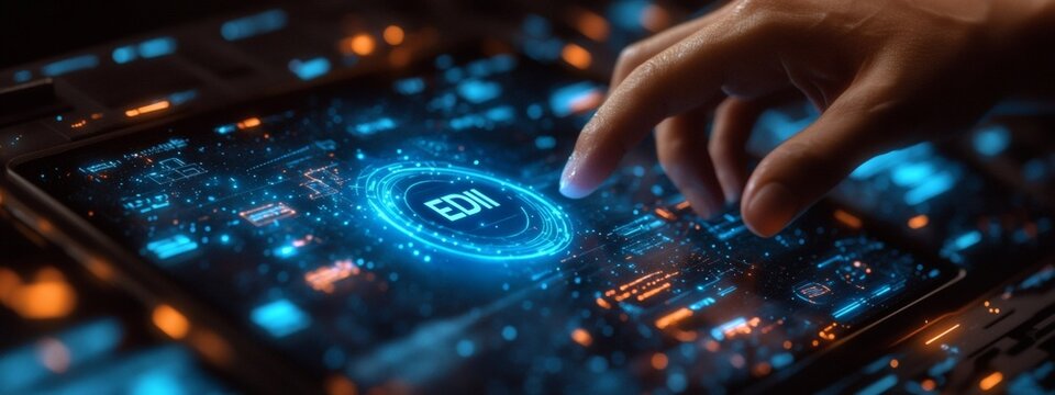 EDI technology concept on digital interface showing electronic data interchange system for modern business integration
