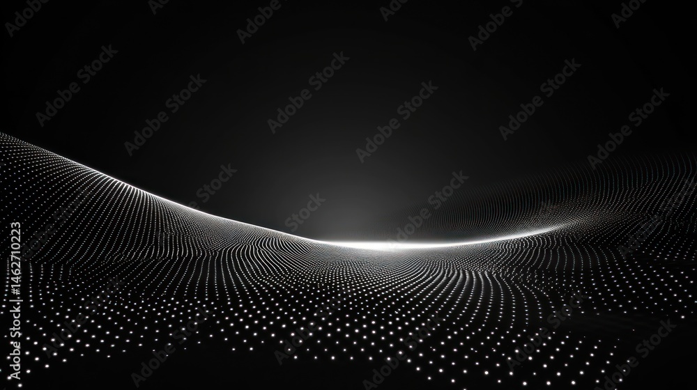 Poster abstract wave pattern of white dots on black background modern minimalist design