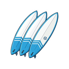 two colorful surfboards on the beach with the ocean in the background. The scene evokes a sense of relaxation and adventure. The surfboards are leaning against each other in the sand.
