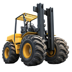 Yellow forklift heavy machinery equipment isolated transport job on transparent background