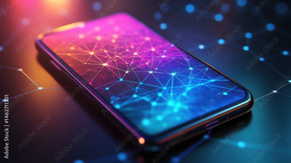 Poster a phone featuring a colorful graphic of an anonymizing network where user profiles are concealed wit